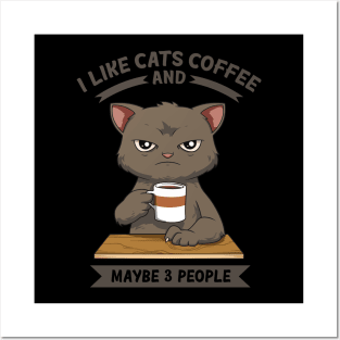 Funny Angry Cat Coffee Lover Feline Morning Animal Posters and Art